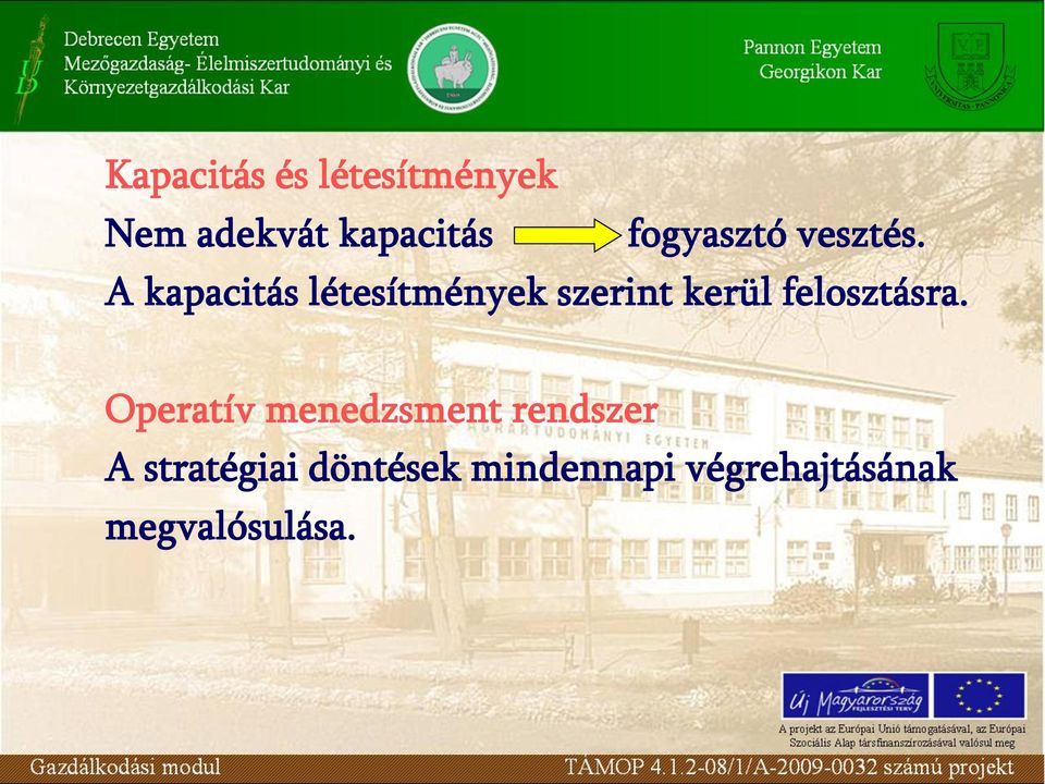 A kapacitás létesítmények szerint kerül felosztásra.