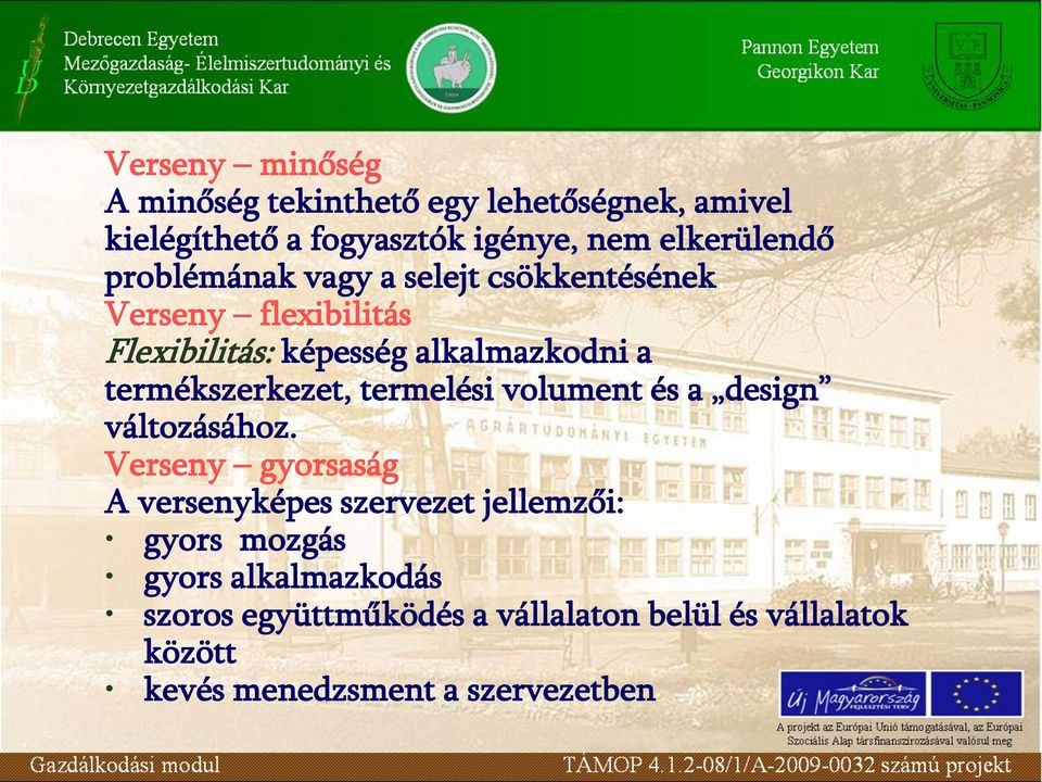 Verseny flexibilitás Flexibilitás: képesség alkalmazkodni a termékszerkezet, termelési volument és a design