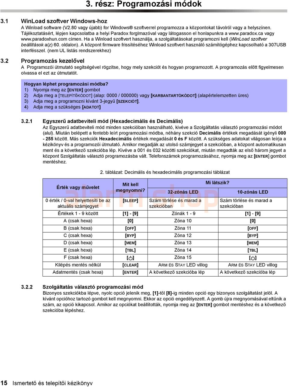 Ha a Winload szoftvert használja, a szolgáltatásokat programozni kell (WinLoad szoftver beállítások a(z) 60. oldalon).