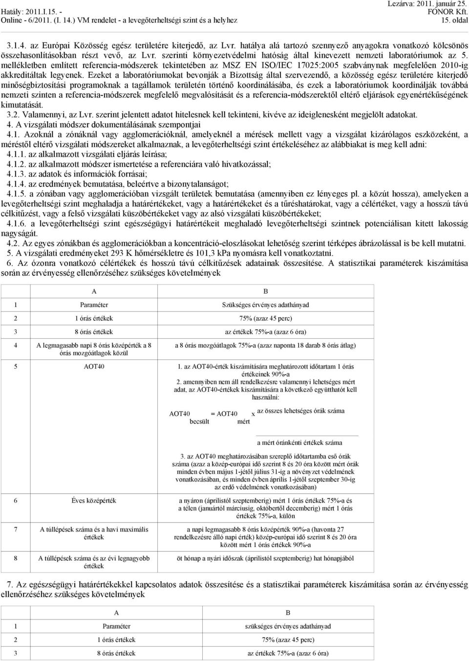 mellékletben említett referencia-módszerek tekintetében az MSZ EN ISO/IEC 17025:2005 szabványnak megfelelően 20-ig akkreditáltak legyenek.