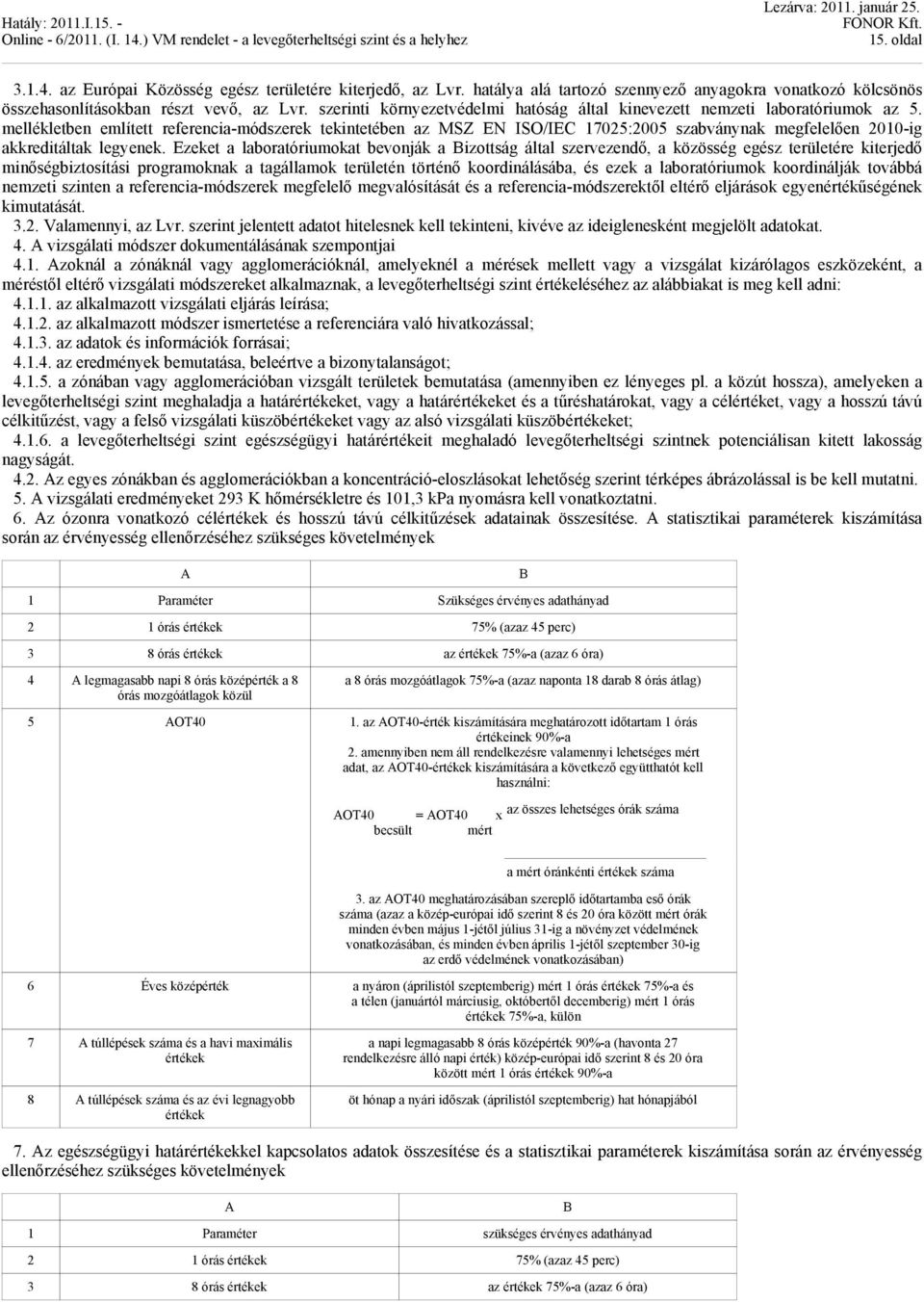 mellékletben említett referencia-módszerek tekintetében az MSZ EN ISO/IEC 17025:2005 szabványnak megfelelően 20-ig akkreditáltak legyenek.