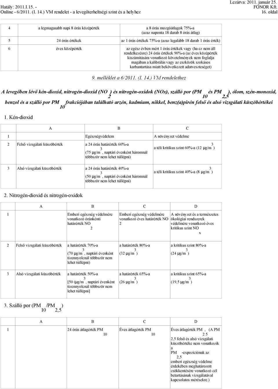 vagy az eszközök szokásos karbantartása miatt bekövetkezett adatveszteséget) 9. melléklet a 6/2011. (I. 14.