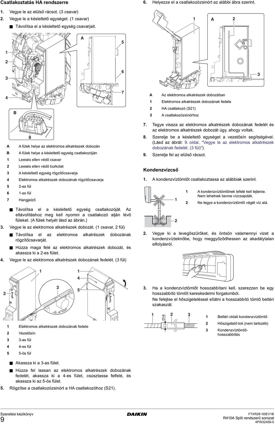 6 7 z elektromos alkatrészek dobozában Elektromos alkatrészek dobozának fedele H csatlakozó (S) csatlakozózsinórhoz 8 fülek helye az elektromos alkatrészek dobozán fülek helye a késleltető egység