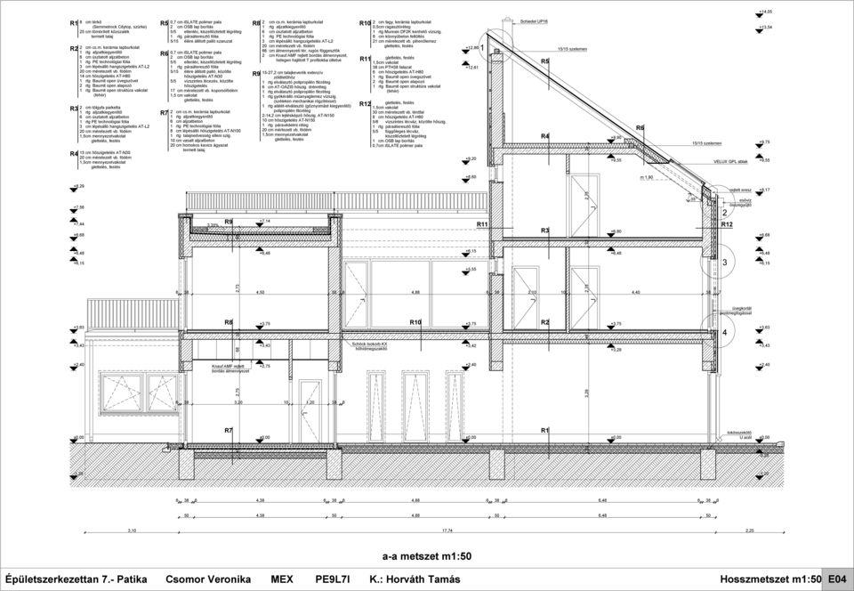 födém,cm mennyezetvkolt R R6 0,7 cm islate polimer pl cm OSB lp orítás / ellenléc, kiszellőztetett légréteg rtg páráteresztő fóli / élére állított plló szruzt 0,7 cm islate polimer pl cm OSB lp