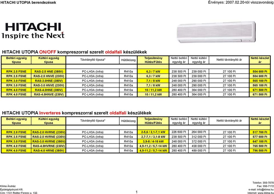 0 FSNE RAS3.0 HNVE (230V) PCLH3A (Infra) 7,1 / 8 kw 248 000 Ft 290 000 Ft 27 100 Ft 565 100 Ft RPK 4.0 FSNE RAS4.