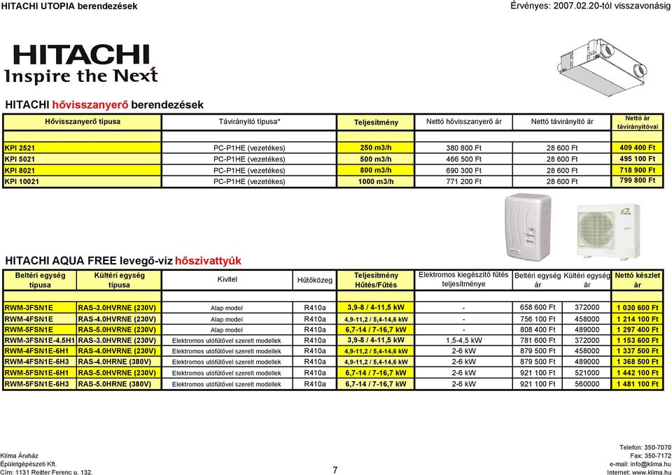 0HVRNE (230V) Alap model 3,98 / 411,5 kw 658 600 Ft 372000 1 030 600 Ft RWM4FSN1E RAS4.0HVRNE (230V) Alap model 4,911,2 / 5,414,6 kw 756 100 Ft 458000 1 214 100 Ft RWM5FSN1E RAS5.