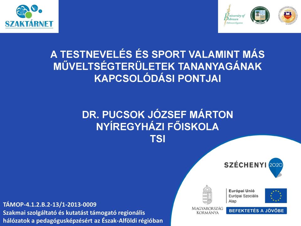 PUCSOK JÓZSEF MÁRTON NYÍREGYHÁZI FŐISKOLA TSI TÁMOP-4.1.2.B.
