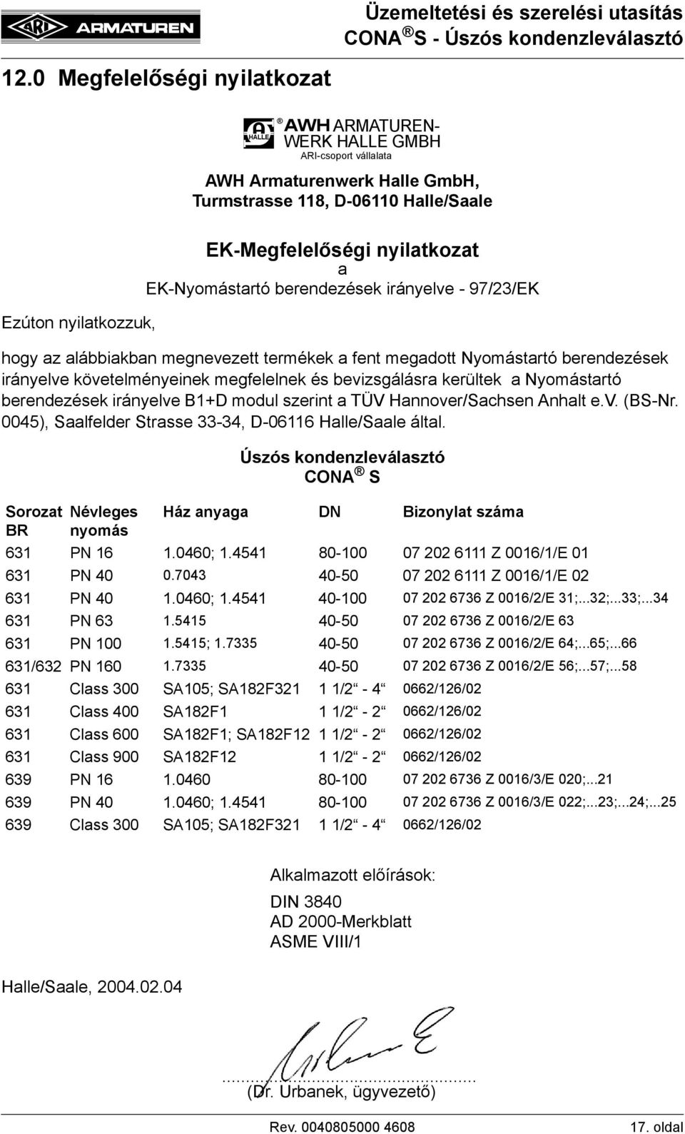 szerint a TÜV Hannover/Sachsen Anhalt e.v. (BS-Nr. 0045), Saalfelder Strasse 33-34, D-06116 Halle/Saale által.