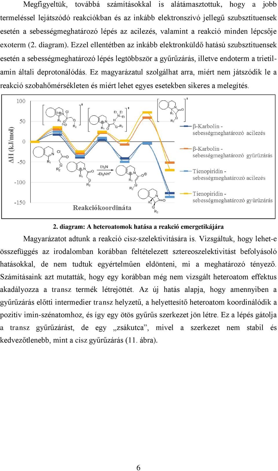Ezzel ellentétben az inkább elektronküldő hatású szubsztituensek esetén a sebességmeghatározó lépés legtöbbször a gyűrűzárás, illetve endoterm a trietilamin általi deprotonálódás.