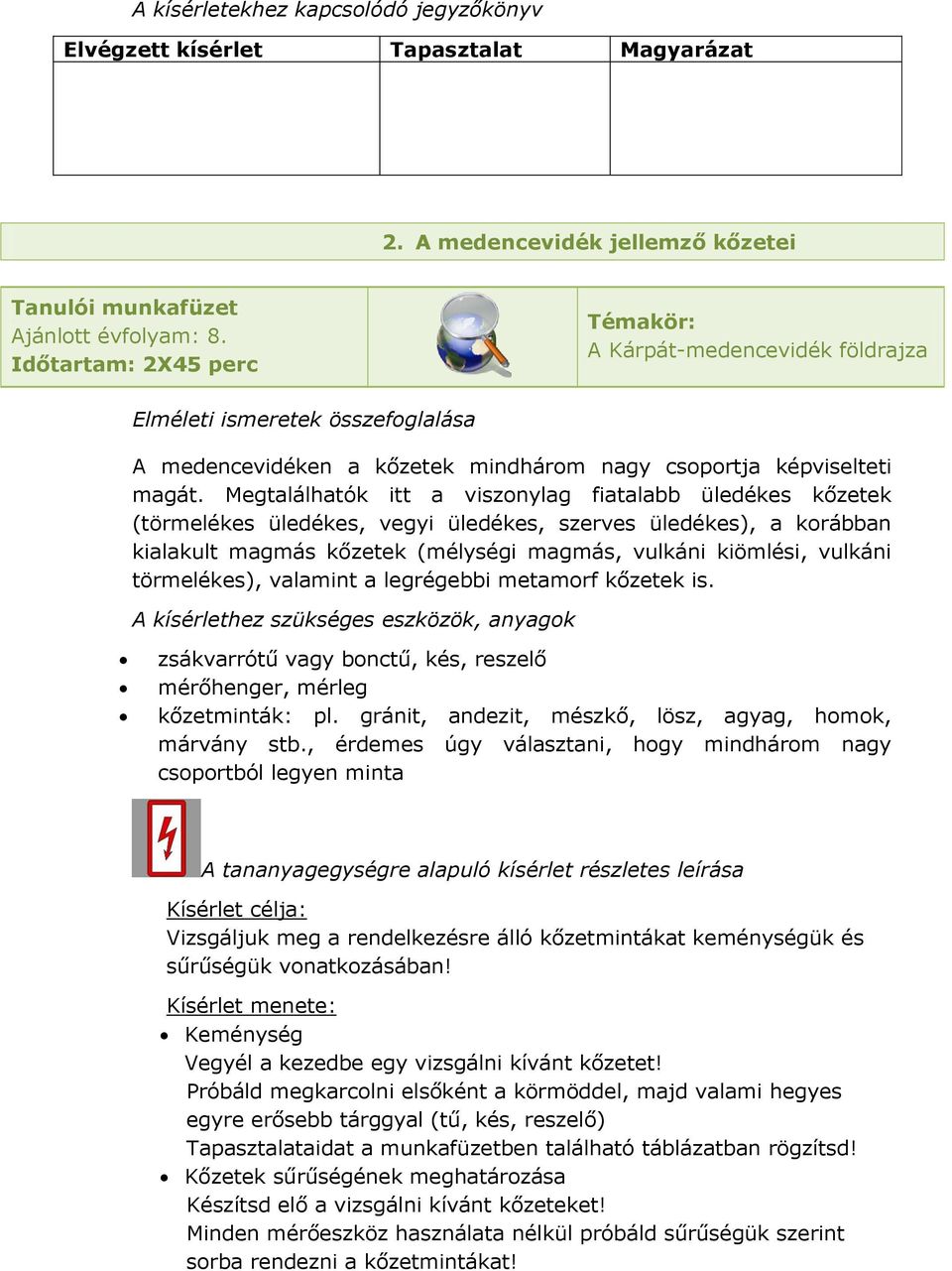 törmelékes), valamint a legrégebbi metamorf kőzetek is. zsákvarrótű vagy bonctű, kés, reszelő mérőhenger, mérleg kőzetminták: pl. gránit, andezit, mészkő, lösz, agyag, homok, márvány stb.