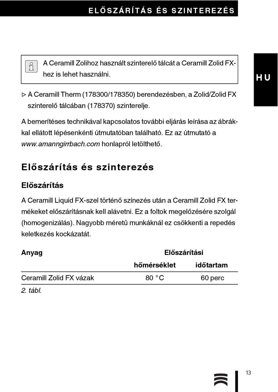 A bemerítéses technikával kapcsolatos további eljárás leírása az ábrákkal ellátott lépésenkénti útmutatóban található. Ez az útmutató a www.amanngirrbach.com honlapról letölthető.