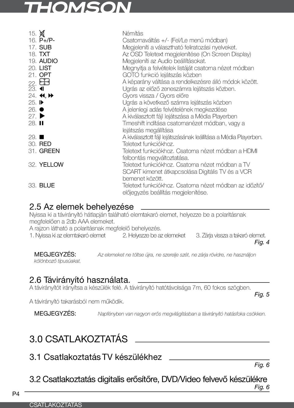 23. : Ugrás az előző zeneszámra lejátszás közben. 24. 5, 6 Gyors vissza / Gyors előre 25. " Ugrás a következő számra lejátszás közben 26. 4 A jelenlegi adás felvételének megkezdése 27.