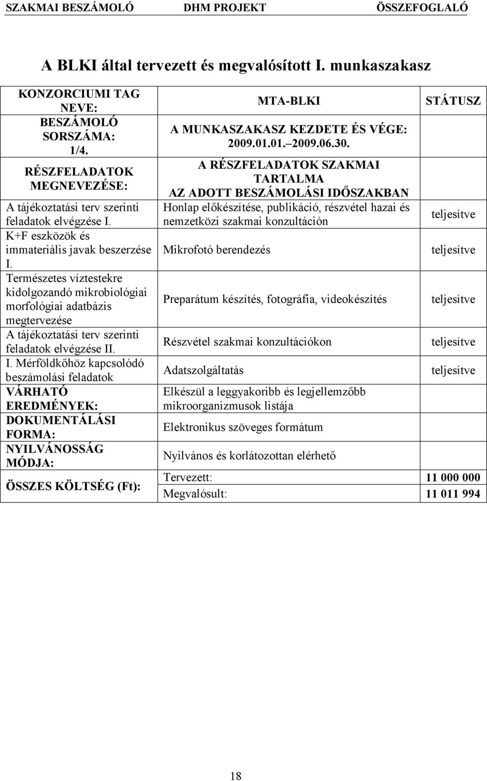Természetes víztestekre kidolgozandó mikrobiológiai morfológiai adatbázis megtervezése A tájékoztatási terv szerinti feladatok elvégzése II