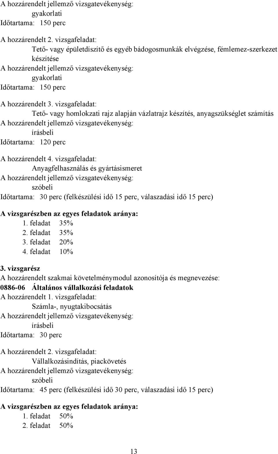 vizsgafeladat: Tető- vagy homlokzati rajz alapján vázlatrajz készítés, anyagszükséglet számítás írásbeli Időtartama: 120 perc A hozzárendelt 4.