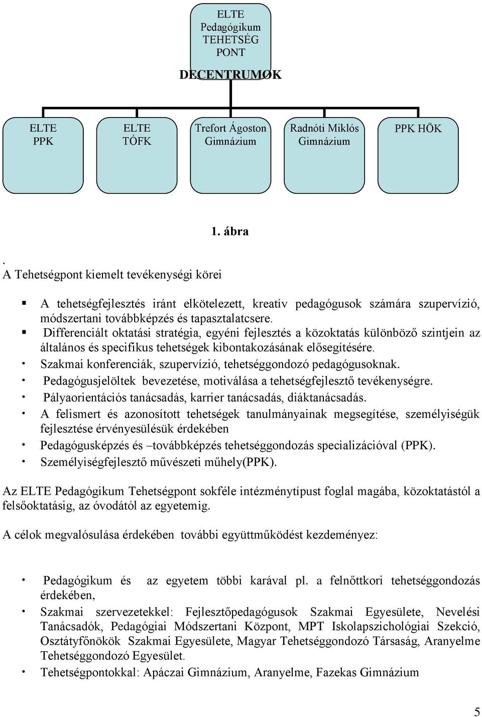 Differenciált oktatási stratégia, egyéni fejlesztés a közoktatás különböző szintjein az általános és specifikus tehetségek kibontakozásának elősegítésére.