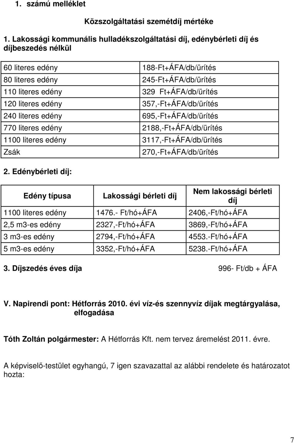 Ft+ÁFA/db/ürítés 120 literes edény 357,-Ft+ÁFA/db/ürítés 240 literes edény 695,-Ft+ÁFA/db/ürítés 770 literes edény 2188,-Ft+ÁFA/db/ürítés 1100 literes edény 3117,-Ft+ÁFA/db/ürítés Zsák 2.