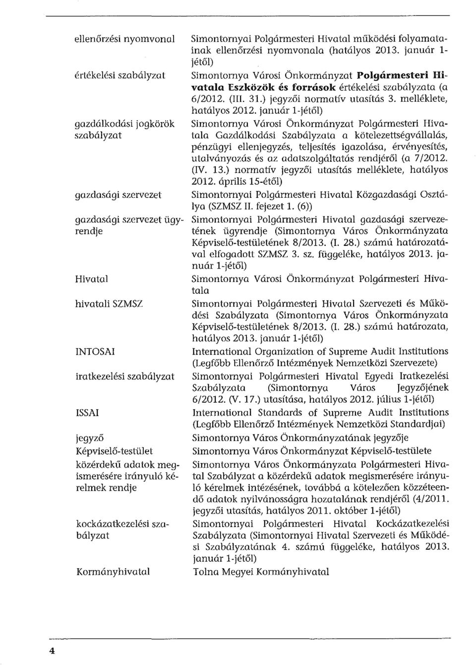 (hatályos 2013. január 1- jétől) Simontornya Városi Önkormányzat Polgármesteri Hivatala Eszközök és források értékelési szabályzata (a 6/2012. (III. 31.) jegyzői normatív utasítás 3.