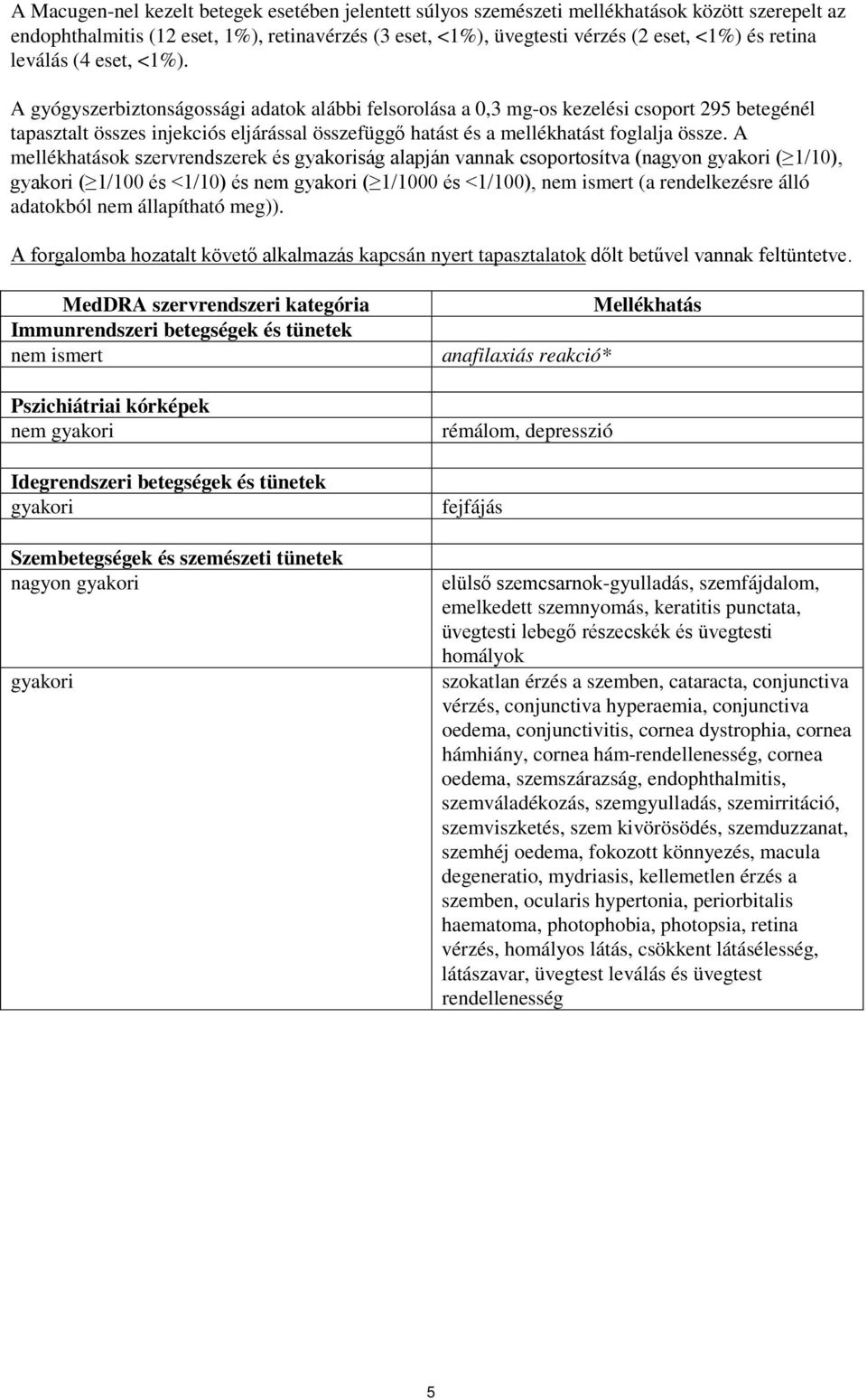 A gyógyszerbiztonságossági adatok alábbi felsorolása a 0,3 mg-os kezelési csoport 295 betegénél tapasztalt összes injekciós eljárással összefüggő hatást és a mellékhatást foglalja össze.