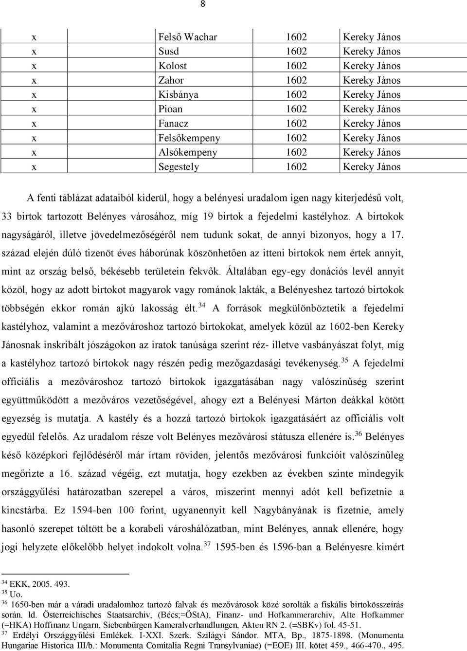 tartozott Belényes városához, míg 19 birtok a fejedelmi kastélyhoz. A birtokok nagyságáról, illetve jövedelmezőségéről nem tudunk sokat, de annyi bizonyos, hogy a 17.