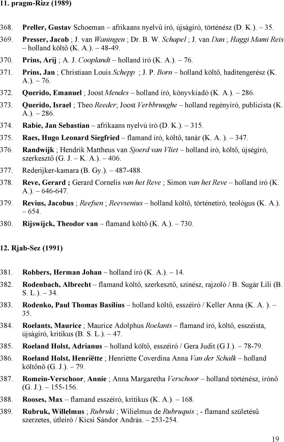 A.). 76. 372. Querido, Emanuel ; Joost Mendes holland író, könyvkiadó (K. A.). 286. 373. Querido, Israel ; Theo Reeder; Joost Verbbruughe holland regényíró, publicista (K. A.). 286. 374.