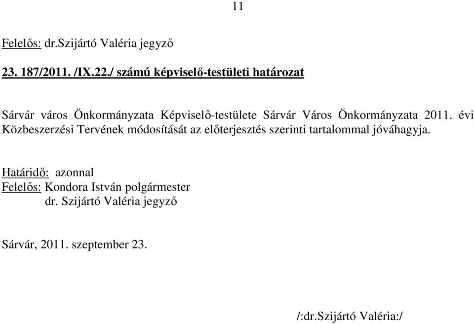 Sárvár Város Önkormányzata 2011.