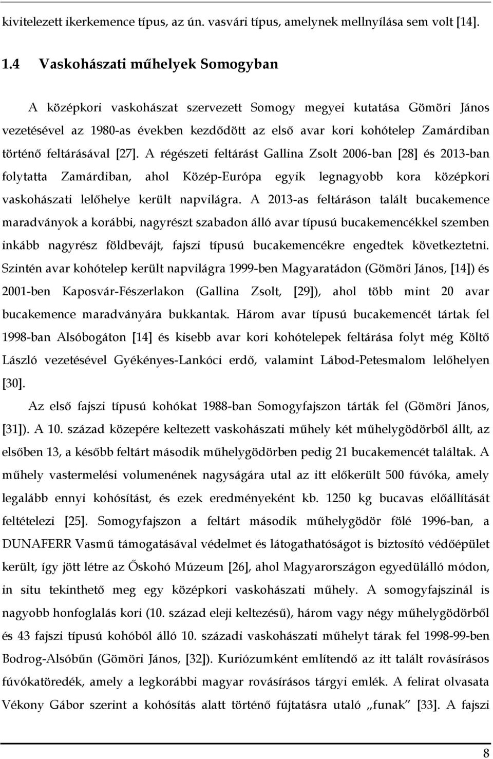 feltárásával [27]. A régészeti feltárást Gallina Zsolt 2006-ban [28] és 2013-ban folytatta Zamárdiban, ahol Közép-Európa egyik legnagyobb kora középkori vaskohászati lelőhelye került napvilágra.