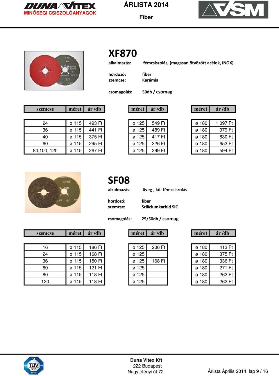 fémcsiszolás fiber Szilíciumkarbid SIC 25/50db / csomag szemcse méret ár /db méret ár /db méret ár /db 16 ø 115 186 Ft ø 125 206 Ft ø 180 413 Ft 24 ø 115 168 Ft ø 125 ø 180 375 Ft 36 ø