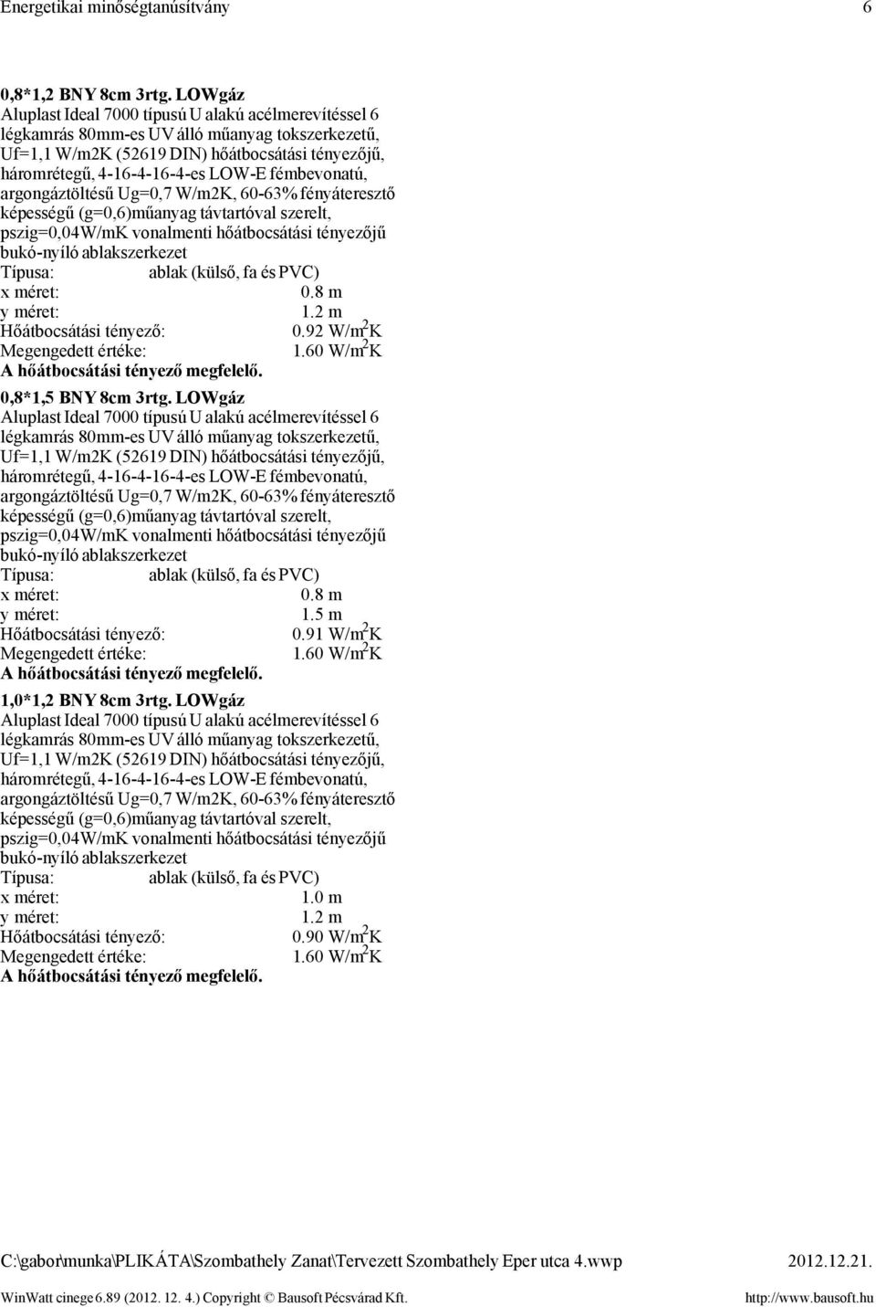 92 W/m 2 K 0,8*1,5 BNY 8cm 3rtg. LOWgáz 0.8 m 1.