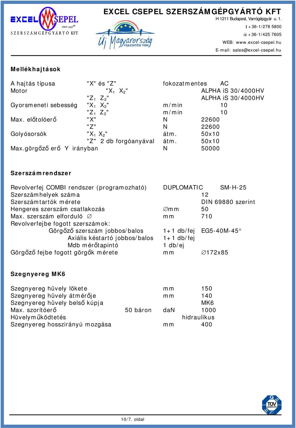 görg er Y irányban N 50000 Szerszámrendszer Revolverfej COMBI rendszer (programozható) DUPLOMATIC SM-H-25 Szerszámhelyek száma 12 Szerszámtartók mérete DIN 69880 szerint Hengeres szerszám csatlakozás