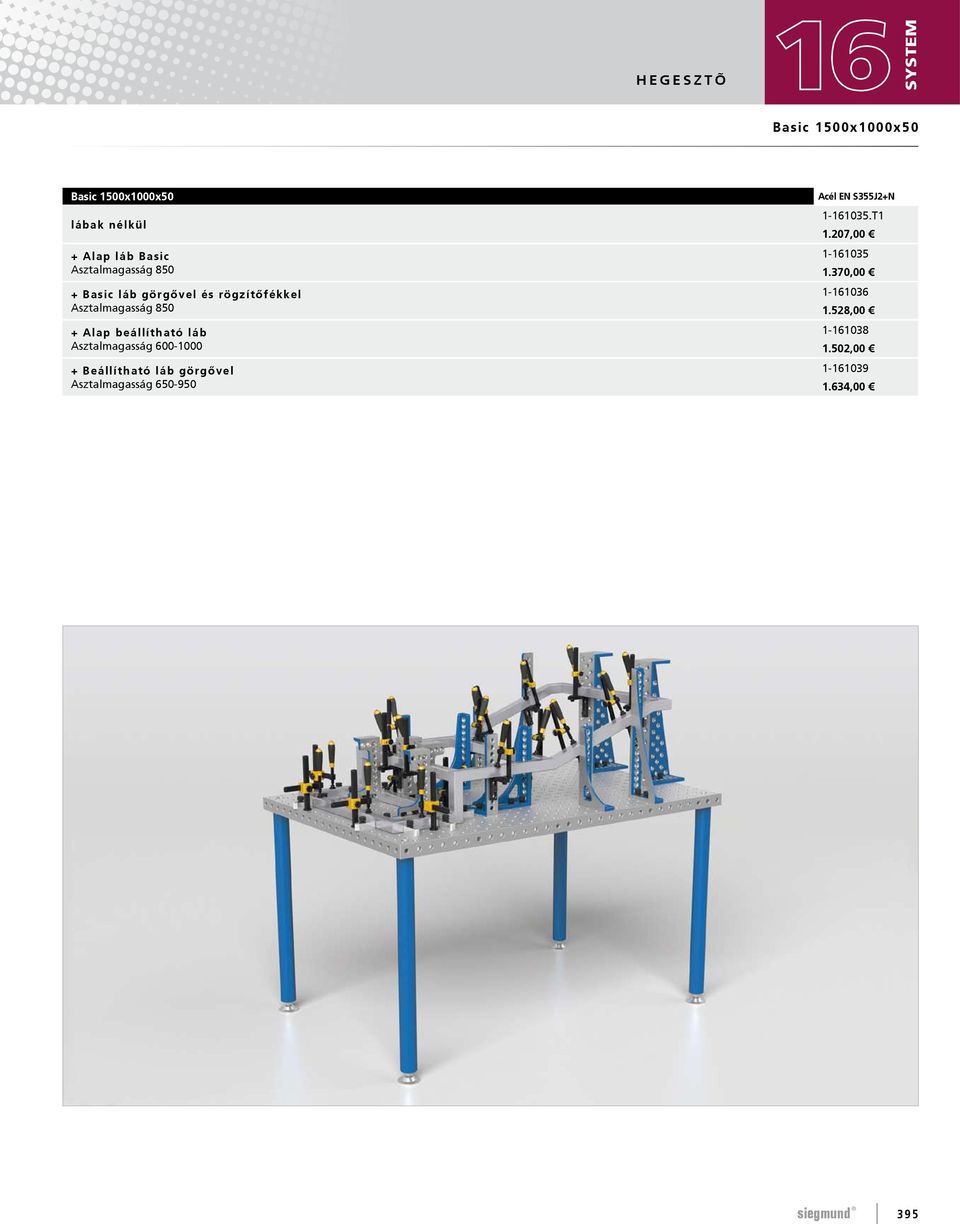600-1000 + Beállítható láb görgővel Asztalmagasság 650-950 Acél EN S355J2+N 1-161035.
