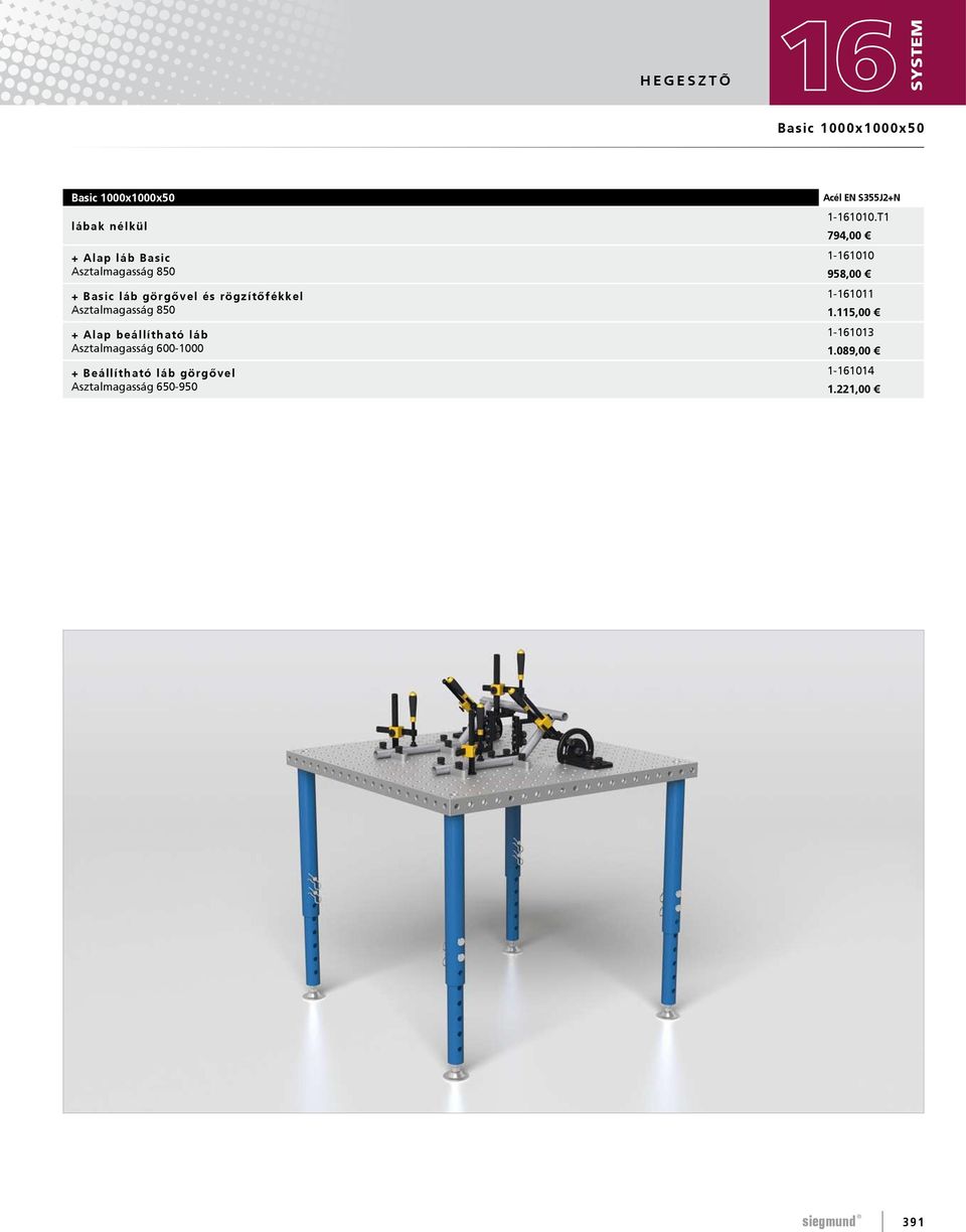 Asztalmagasság 600-1000 + Beállítható láb görgővel Asztalmagasság 650-950 Acél EN