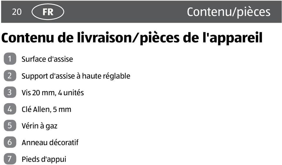haute réglable 3 Vis 20 mm, 4 unités 4 Clé Allen, 5