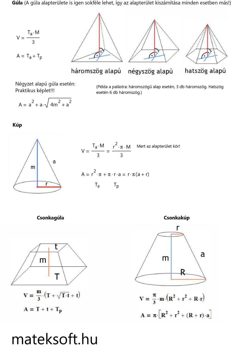 esete más!) V T M A T + T p Négyzet lpú gúl eseté: Prktikus képlet!