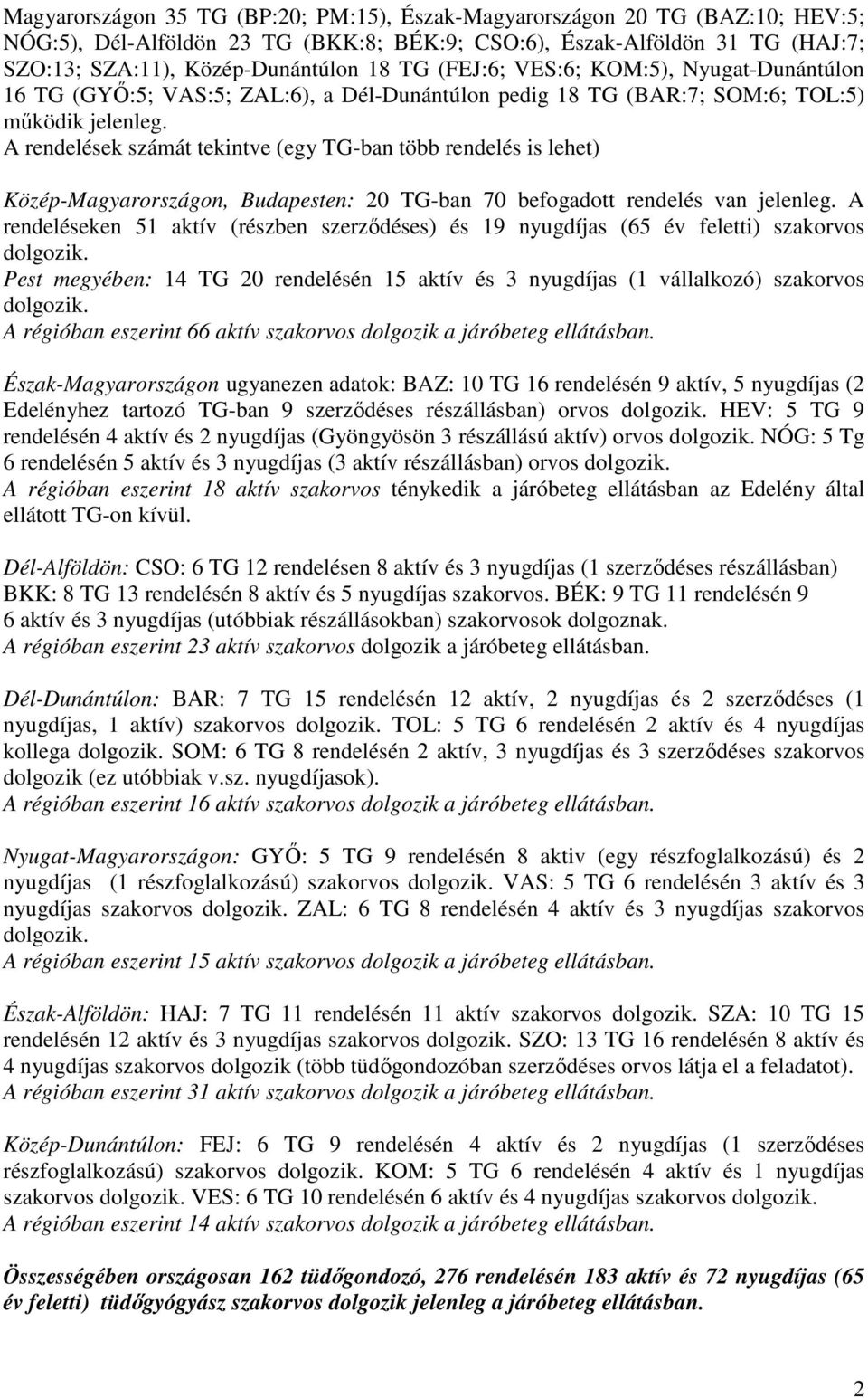 A rendelések számát tekintve (egy TG-ban több rendelés is lehet) Közép-Magyarországon, Budapesten: 20 TG-ban 70 befogadott rendelés van jelenleg.