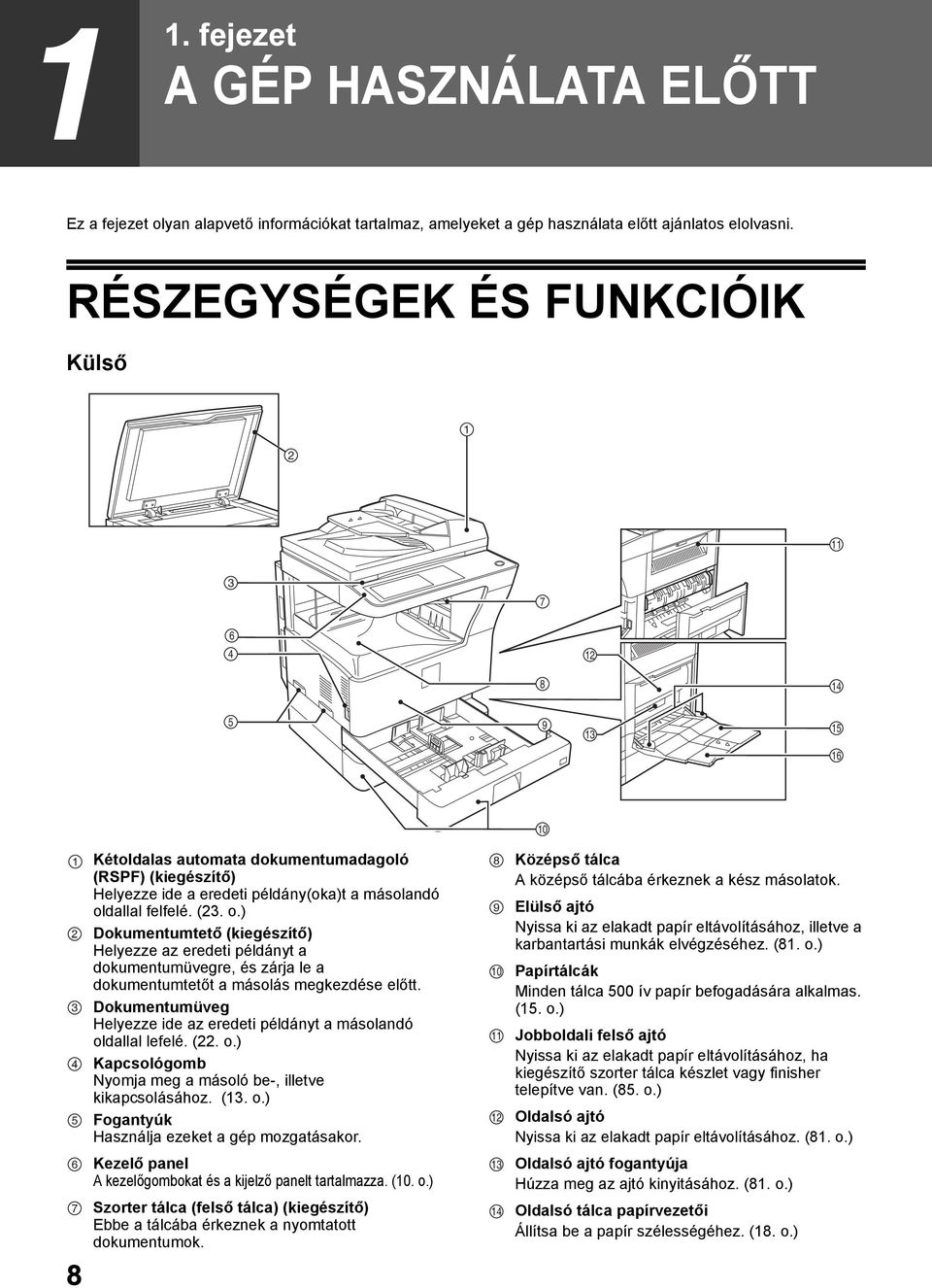 dallal felfelé. (. o.) Dokumentumtető (kiegészítő) Helyezze az eredeti példányt a dokumentumüvegre, és zárja le a dokumentumtetőt a másolás megkezdése előtt.