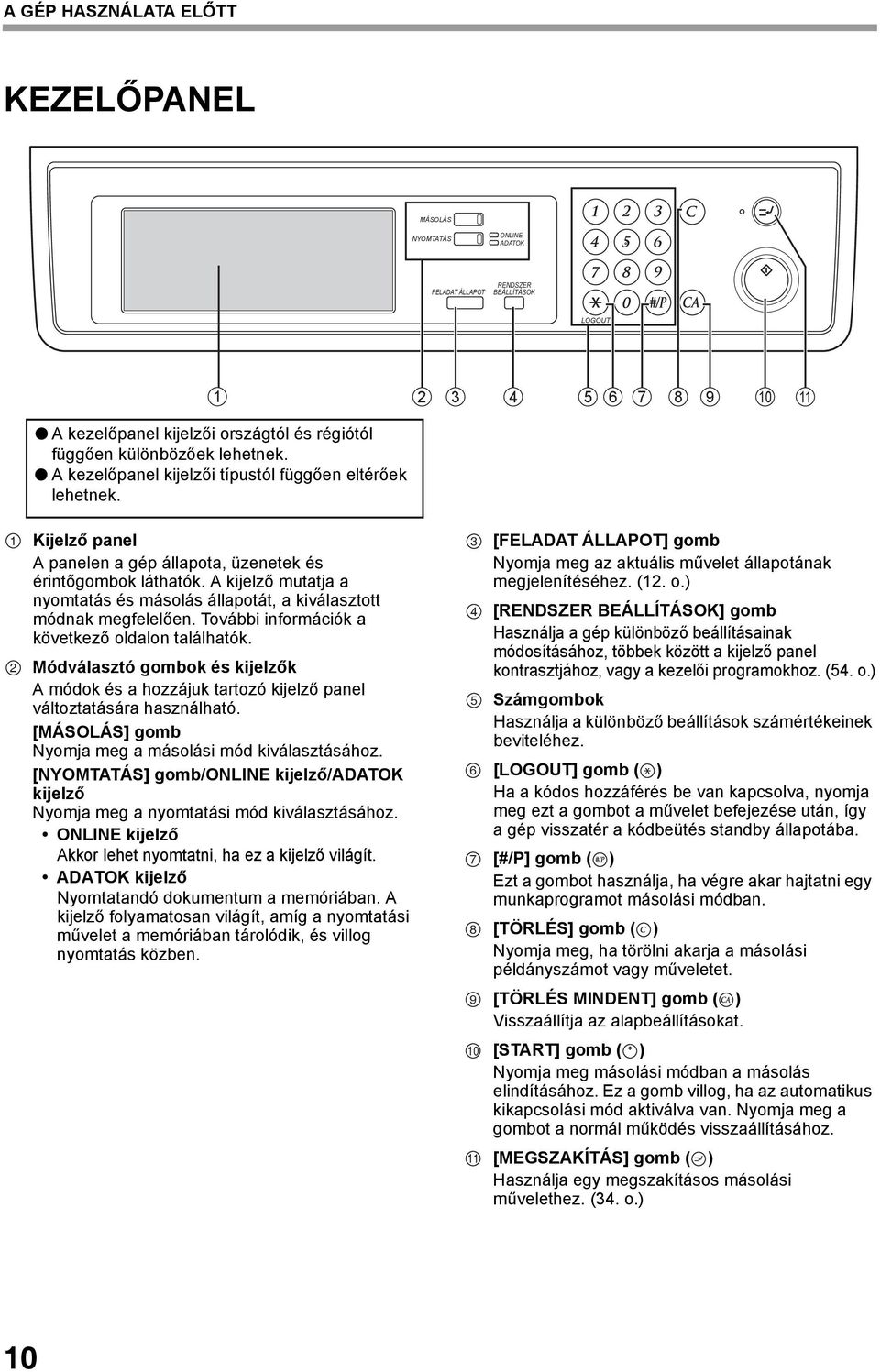 A kijelző mutatja a nyomtatás és másolás állapotát, a kiválasztott módnak megfelelően. További információk a következő oldalon találhatók.