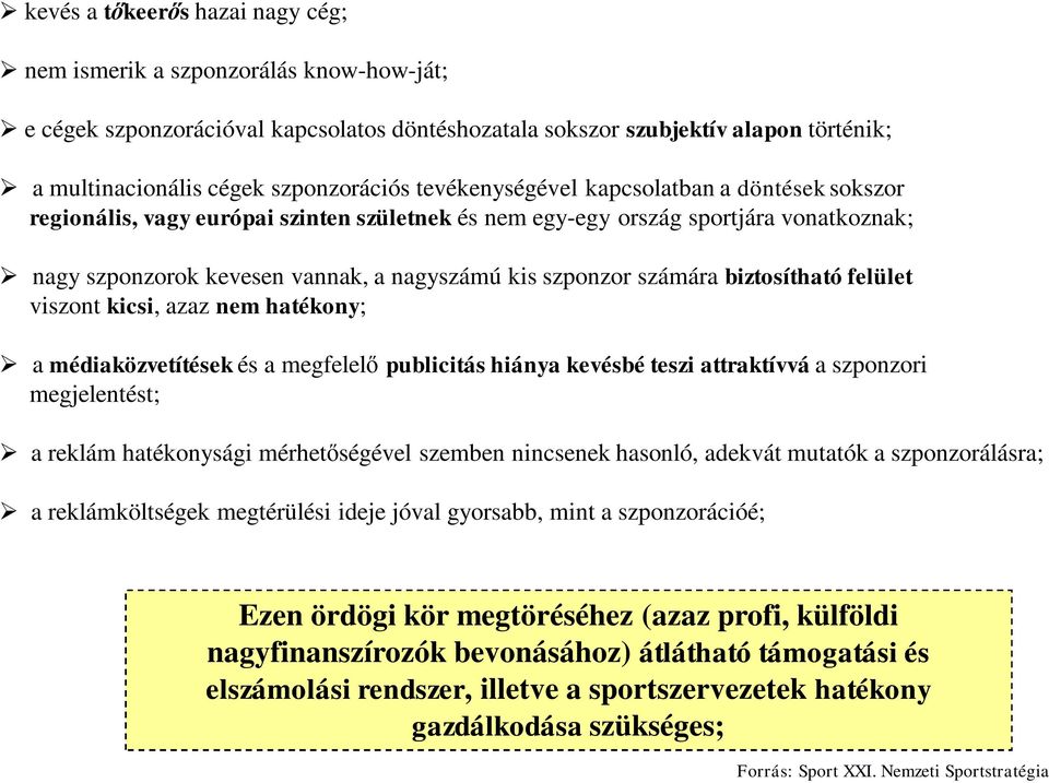 számára biztosítható felület viszont kicsi, azaz nem hatékony; a médiaközvetítések és a megfelelő publicitás hiánya kevésbé teszi attraktívvá a szponzori megjelentést; a reklám hatékonysági