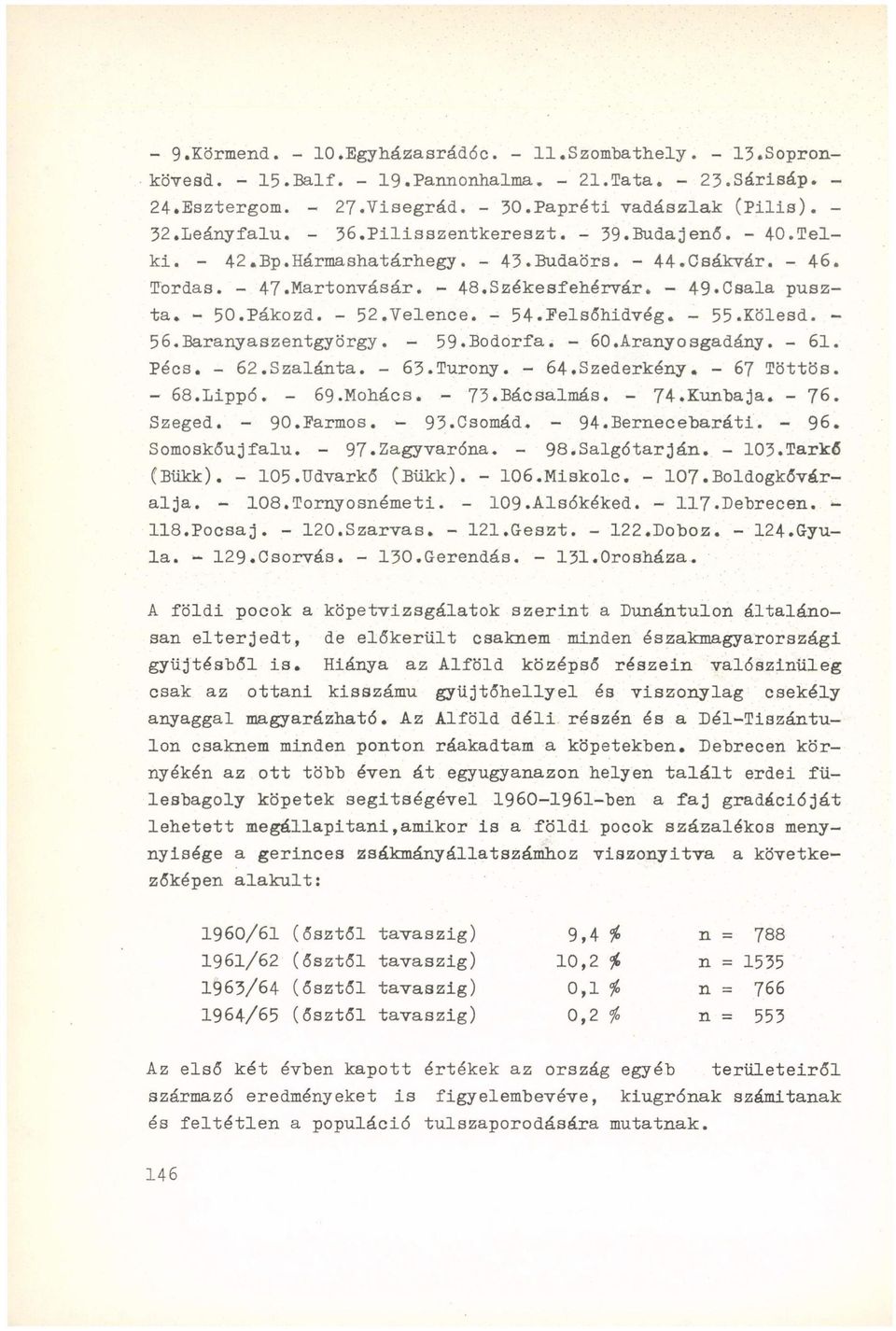 - 52.Velence. - 54.Pelsőhidvég. - 55-Kölesd. - 56.Baranyaszentgyörgy. - 59.Bodorfa. - 60.Aranyosgadány. - 61. Pécs. - 62.Szálánta. - 63.Turony. - 64.Szederkény. - 67 Töttös. - 68.Lippó. - 69.Mohács.