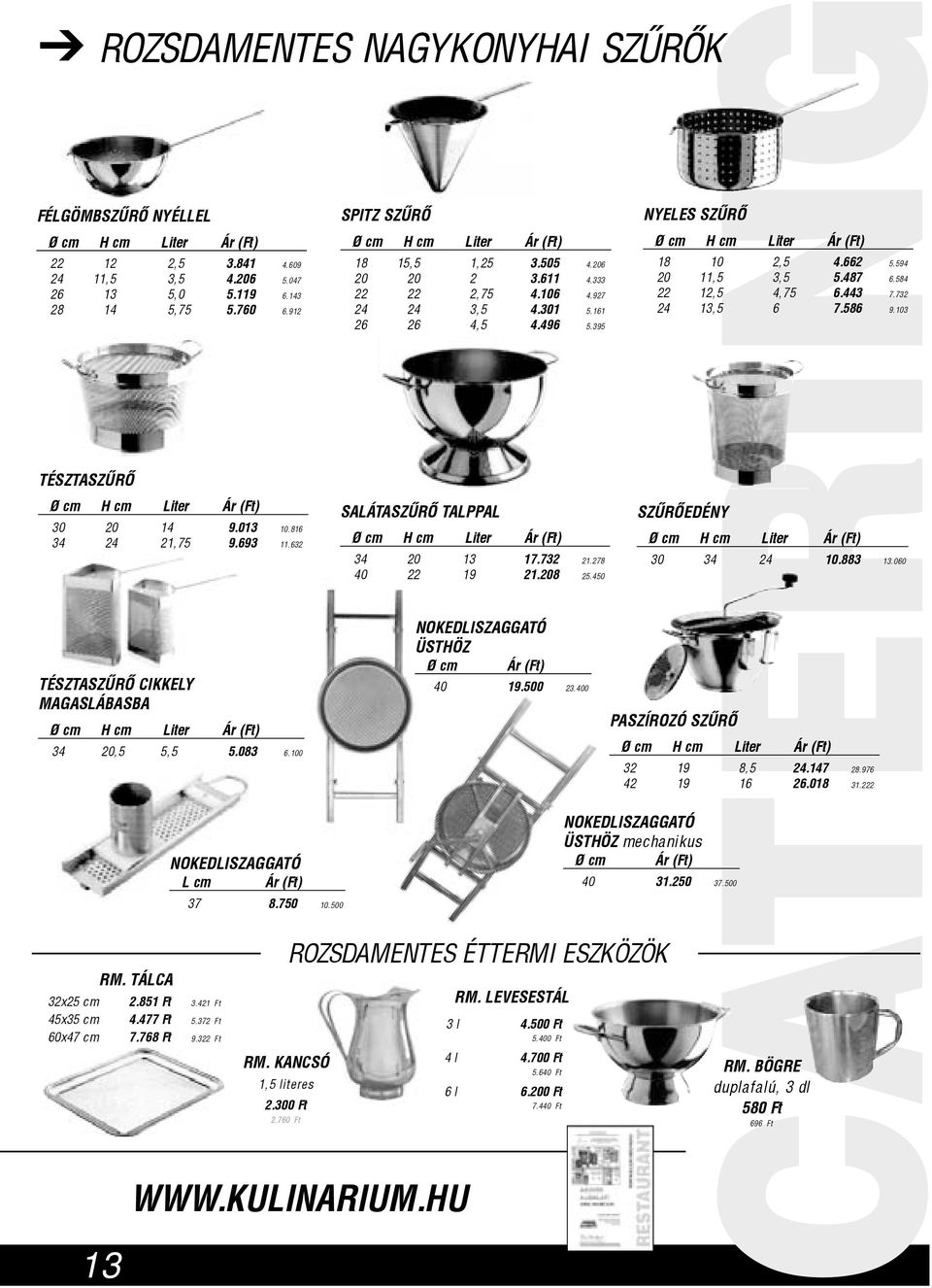 KANCSÓ 1,5 literes 2.300 Ft 2.760 Ft SPITZ SZÛRÕ 18 15,5 1,25 3.505 4.206 20 20 2 3.611 4.333 22 22 2,75 4.106 4.927 24 24 3,5 4.301 5.161 26 26 4,5 4.496 5.395 SALÁTASZÛRÕ TALPPAL 34 20 13 17.732 21.