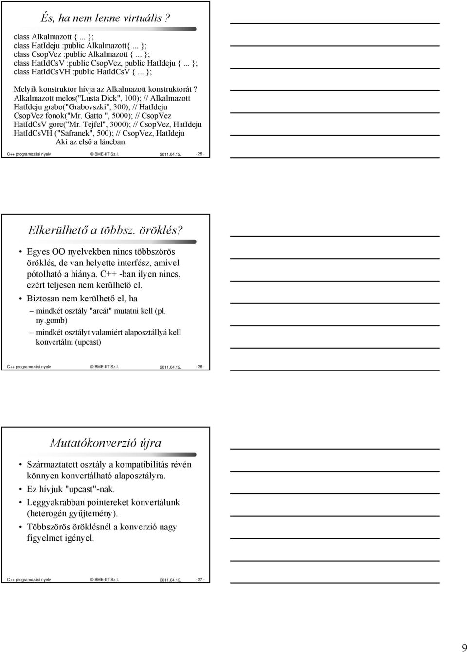 Alkalmazott melos("lusta Dick", 100); // Alkalmazott HatIdeju grabo("grabovszki", 300); // HatIdeju CsopVez fonok("mr. Gatto ", 5000); // CsopVez HatIdCsV gore("mr.