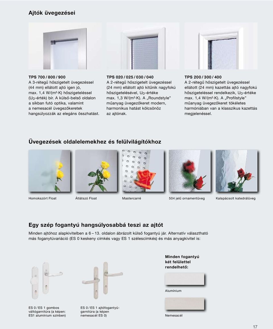 TPS 020 / 025 / 030 / 040 A 2-rétegű hőszigetelt üvegezéssel (24 mm) ellátott ajtó kitűnik nagyfokú hőszigetelésével, U D -értéke max. 1,3 W/ (m² K).