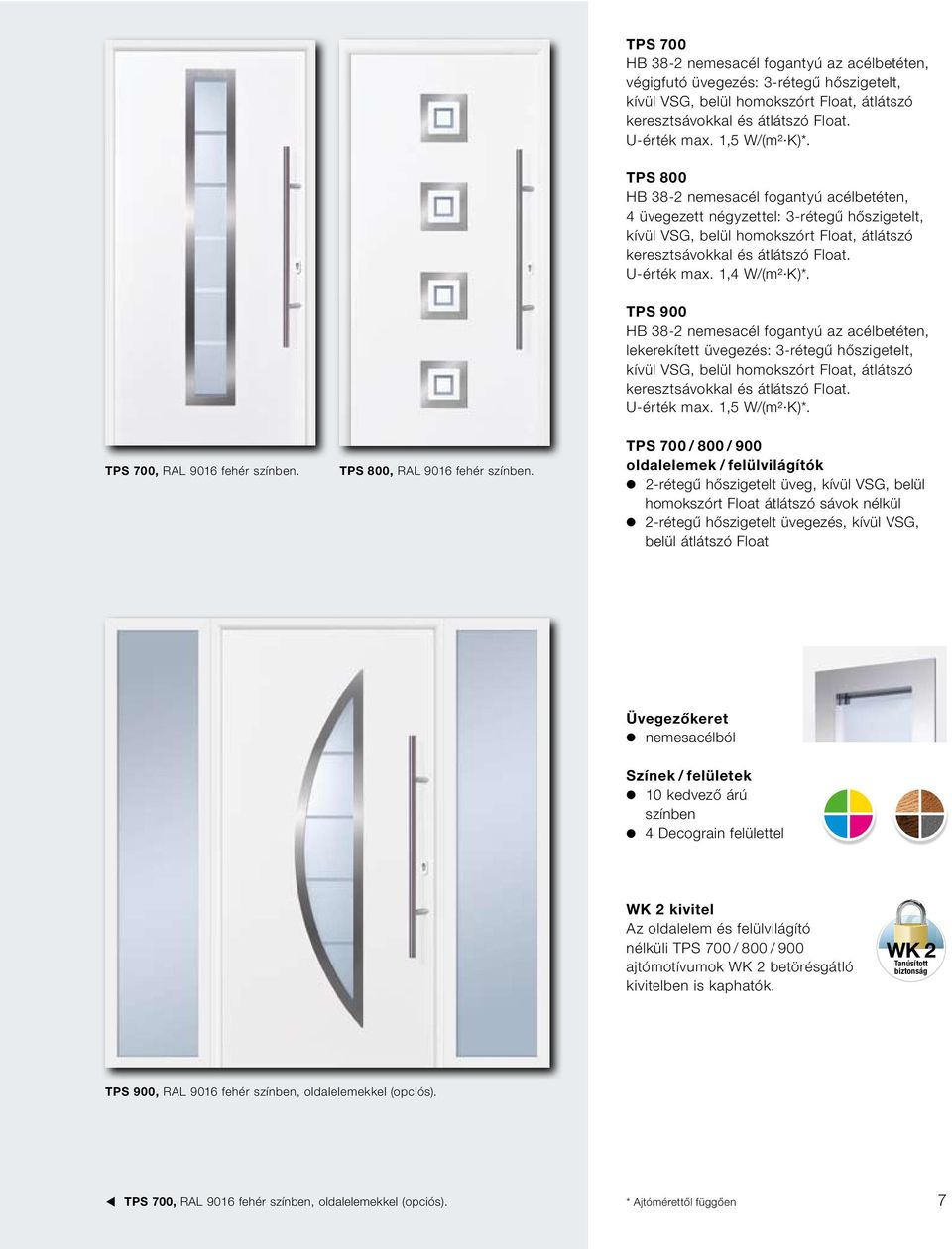 1,4 W/ (m² K)*. TPS 900 HB 38-2 nemesacél fogantyú az acélbetéten, lekerekített üvegezés: 3-rétegű hőszigetelt, kívül VSG, belül homokszórt Float, átlátszó keresztsávokkal és átlátszó Float.