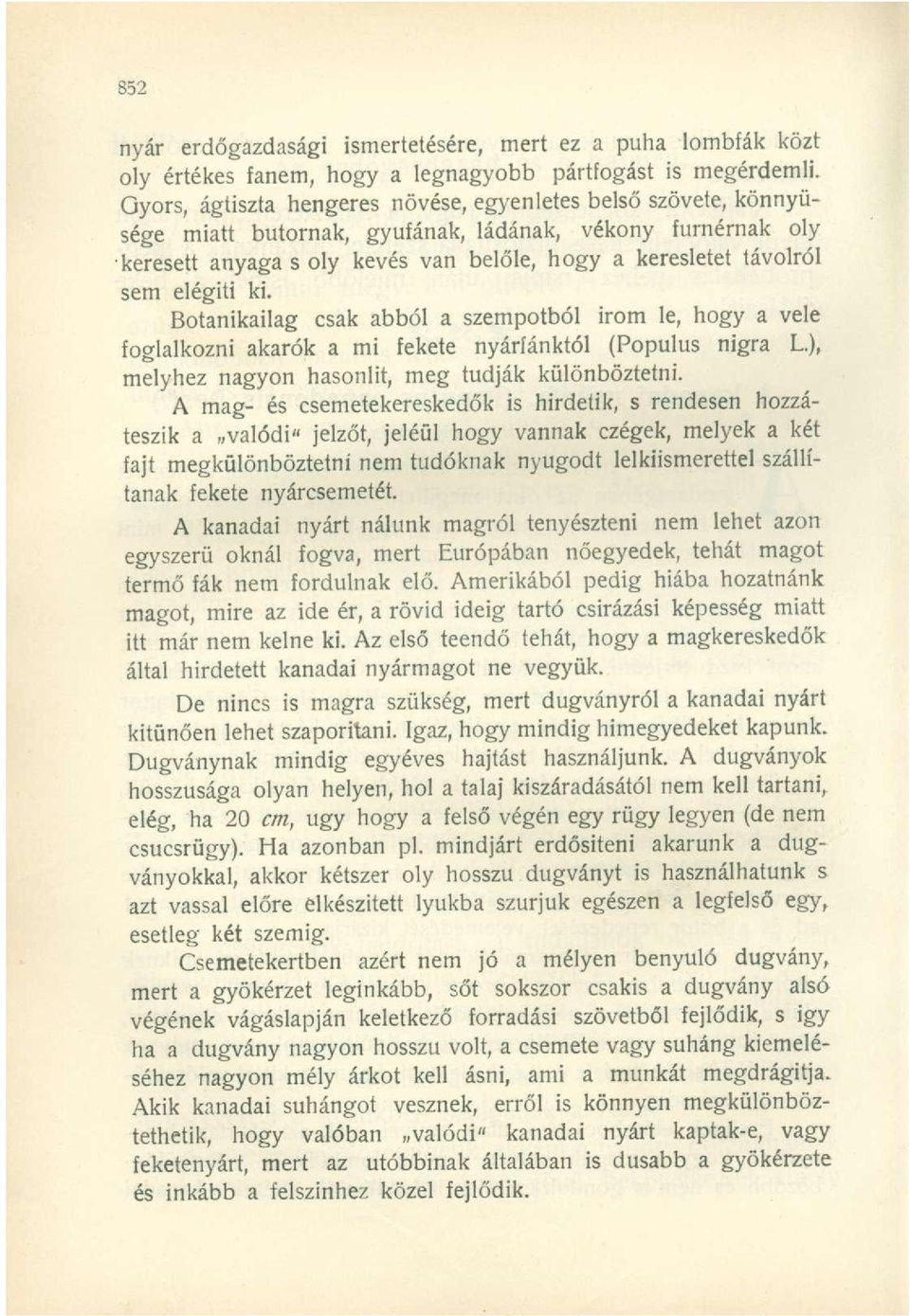 elégíti ki. Botanikailag csak abból a szempotból irom le, hogy a vele foglalkozni akarók a mi fekete nyárfánktól (Populus nigra L), melyhez nagyon hasonlit, meg tudják különböztetni.