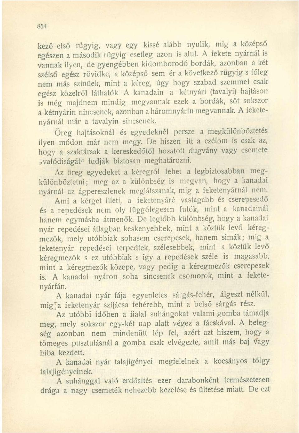 szemmel csak egész közelről láthatók. A kanadain a kétnyári (tavalyi) hajtáson is még majdnem mindig megvannak ezek a bordák, sőt sokszor a kétnyárin nincsenek, azonban a háromnyárin megvannak.