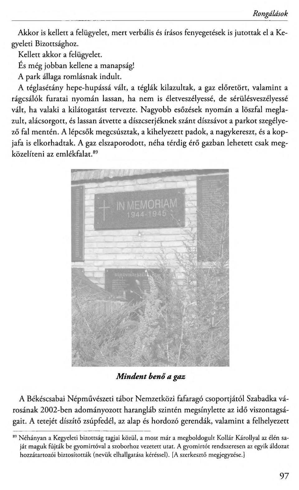 A téglasétány hepe-hupássá vált, a téglák kilazultak, a gaz előretört, valamint a rágcsálók furatai nyomán lassan, ha nem is életveszélyessé, de sérülésveszélyessé vált, ha valaki a kilátogatást