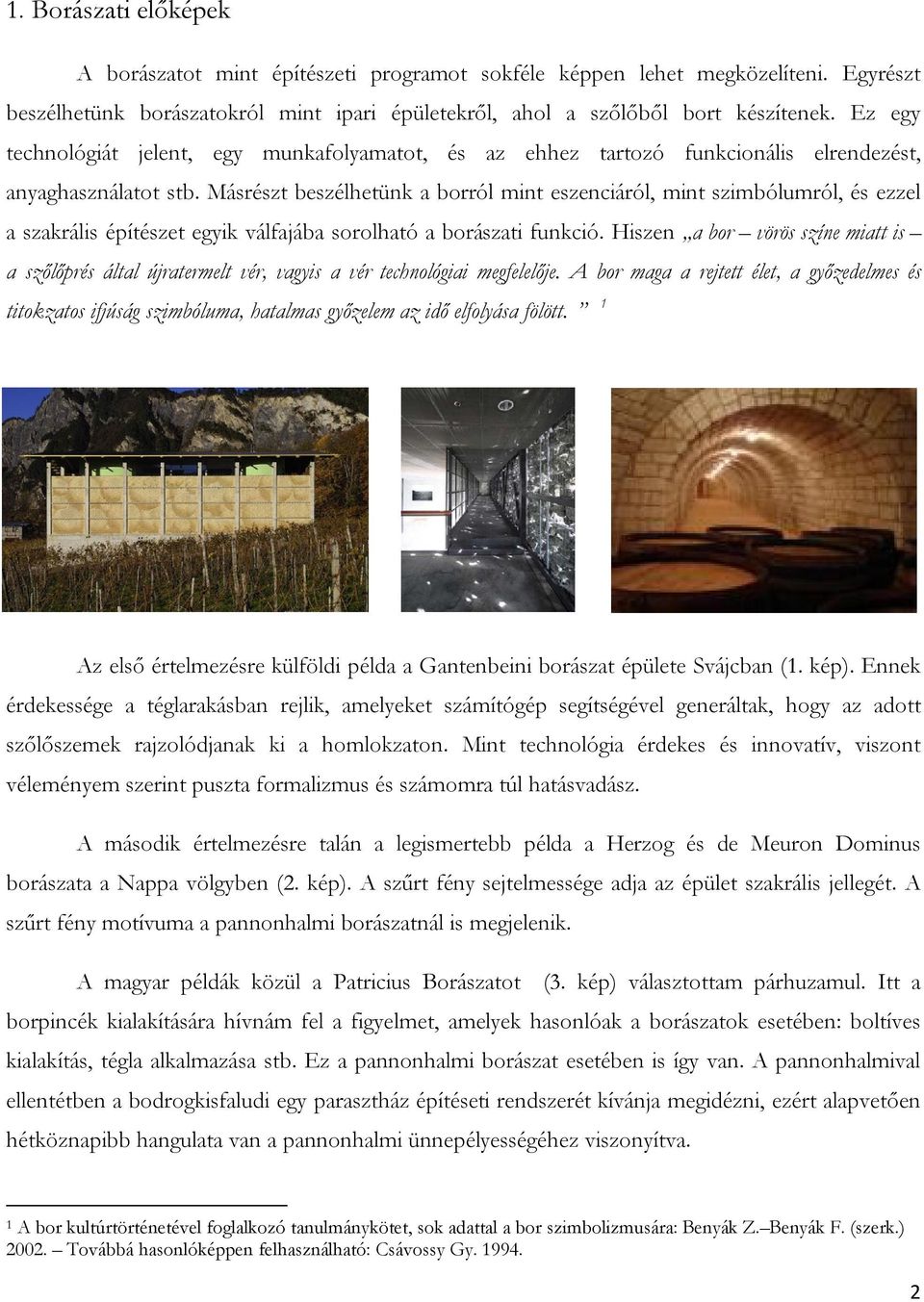 Másrészt beszélhetünk a borról mint eszenciáról, mint szimbólumról, és ezzel a szakrális építészet egyik válfajába sorolható a borászati funkció.