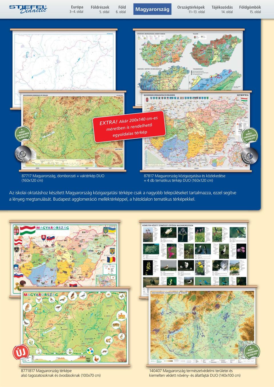4 db tematikus térkép DUO (160x120 cm) z iskolai oktatáshoz készített Magyarország közigazgatási térképe csak a nagyobb településeket tartalmazza, ezzel segítve a lényeg megtanulását.