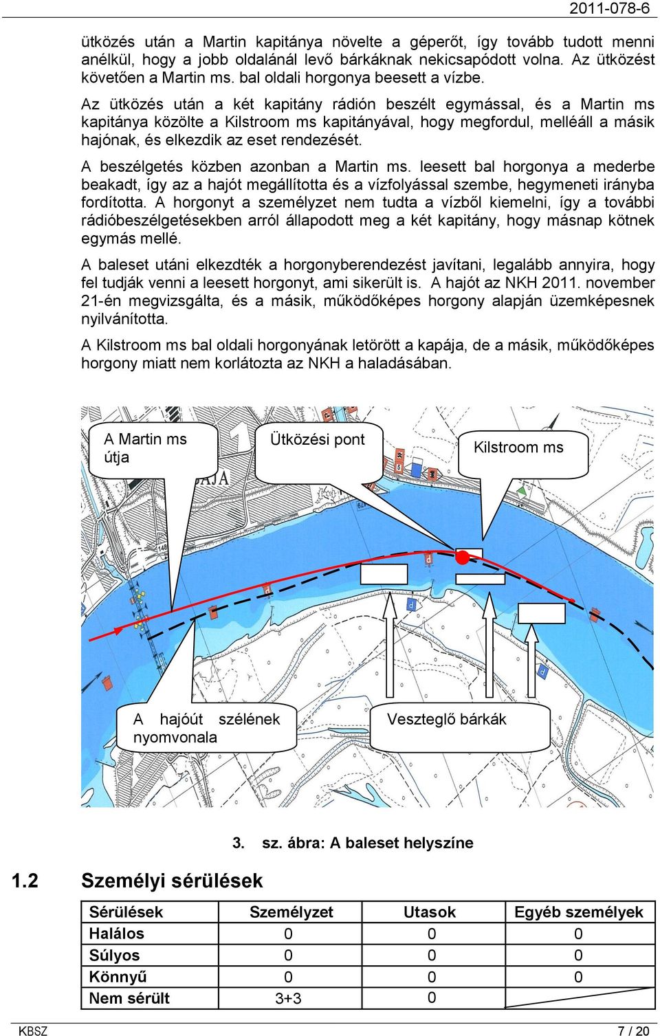 Az ütközés után a két kapitány rádión beszélt egymással, és a Martin ms kapitánya közölte a Kilstroom ms kapitányával, hogy megfordul, melléáll a másik hajónak, és elkezdik az eset rendezését.