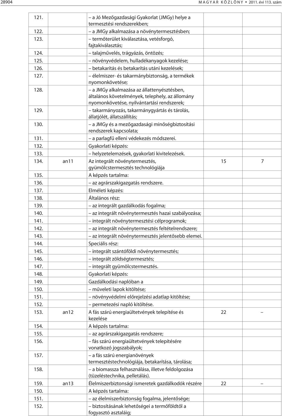 élelmiszer- és takarmánybiztonság, a termékek nyomonkövetése; 128.