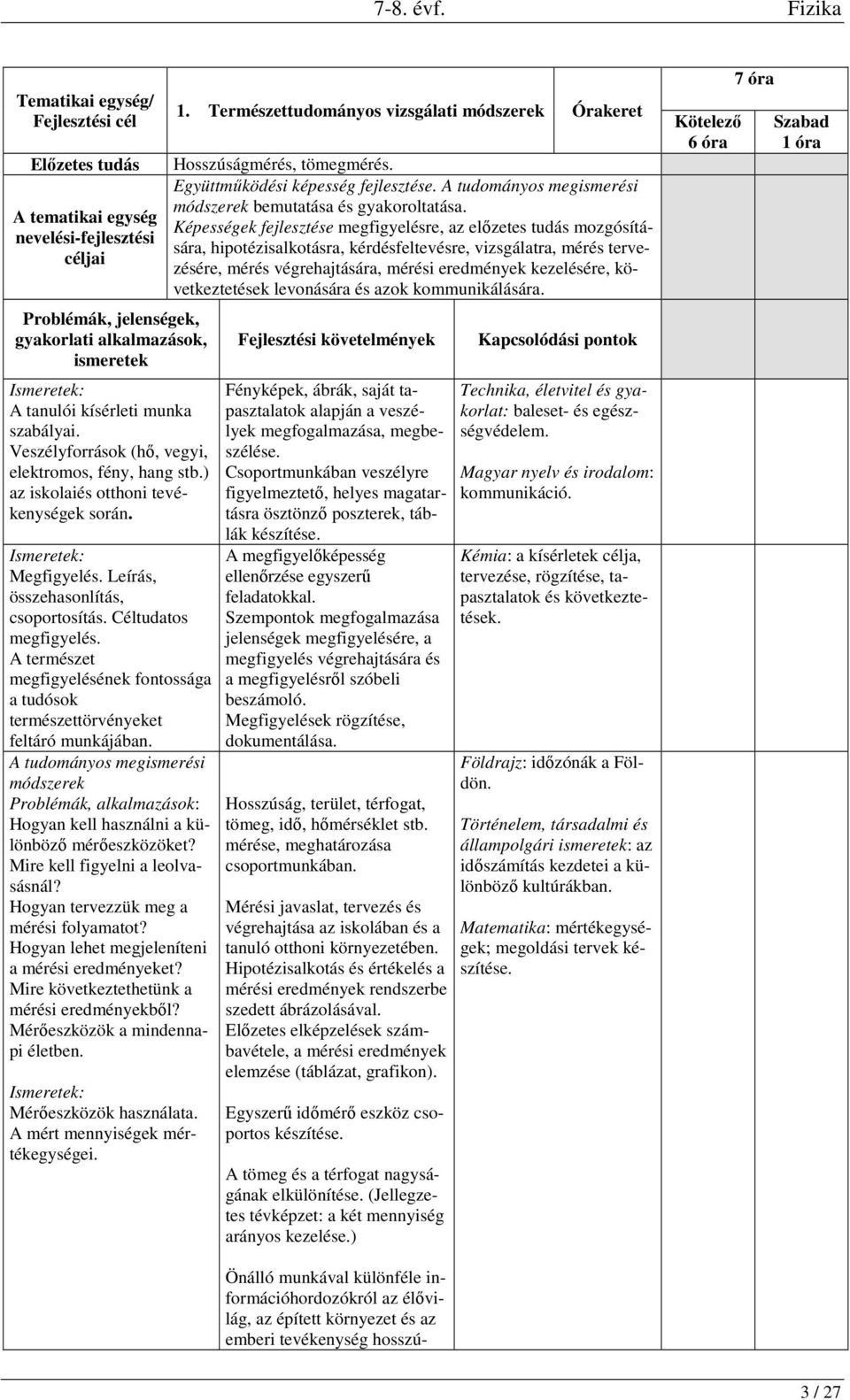 A természet megfigyelésének fontossága a tudósok természettörvényeket feltáró munkájában. A tudományos megismerési módszerek Problémák, alkalmazások: Hogyan kell használni a különböző mérőeszközöket?